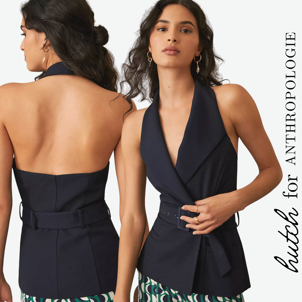 Hutch for Anthropologie NEW Sample Piece Navy Halter Belted Longline Vest, M